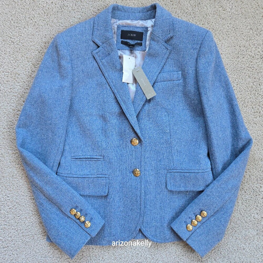 NWT J.Crew Schoolboy Blazer Wool Herringbone Blue Size 2 - Picture 1 of 12